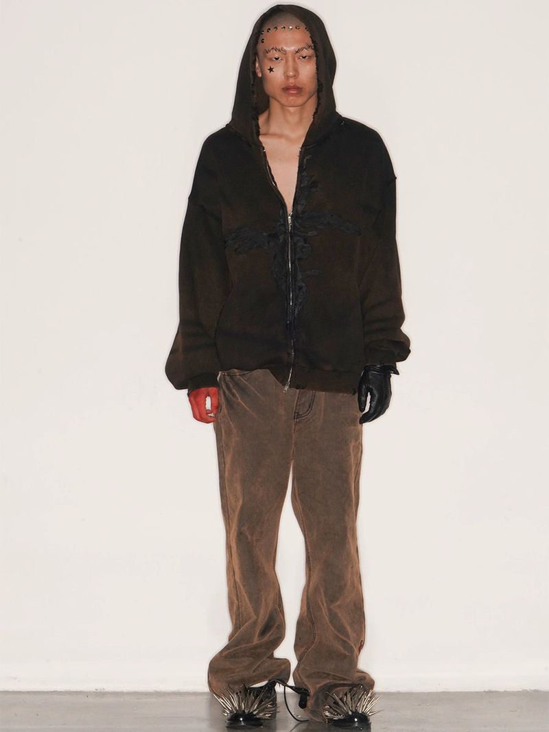 TIE SPRAYED BOOT CUT SUEDE PANTS