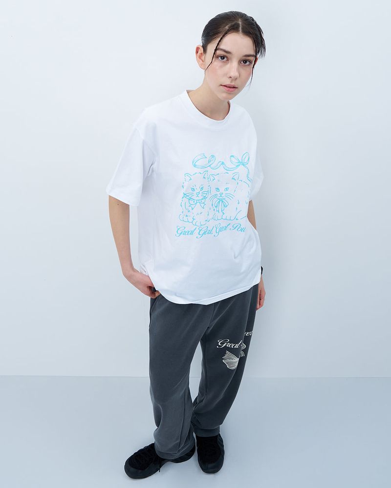 RIBBON CATS TSHIRT-WHITE