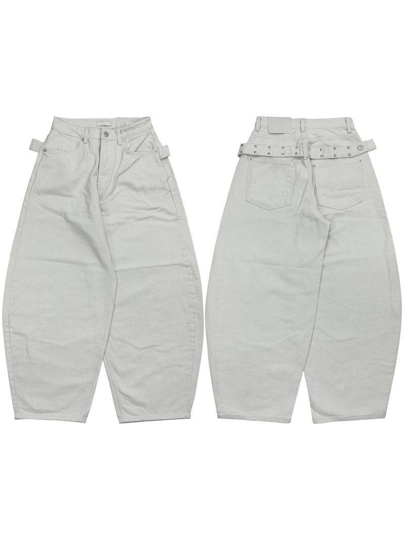stud edge wide denim (fleece-lined / 2color)