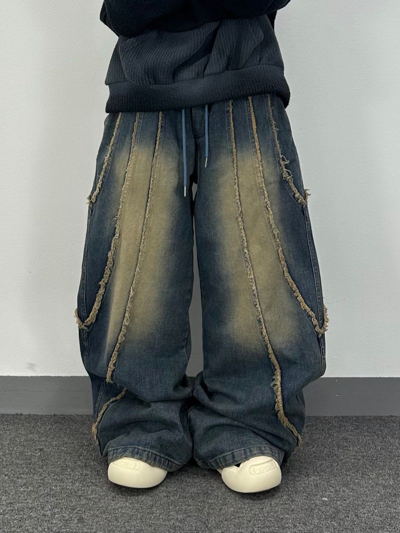 flow cut-off denim pants