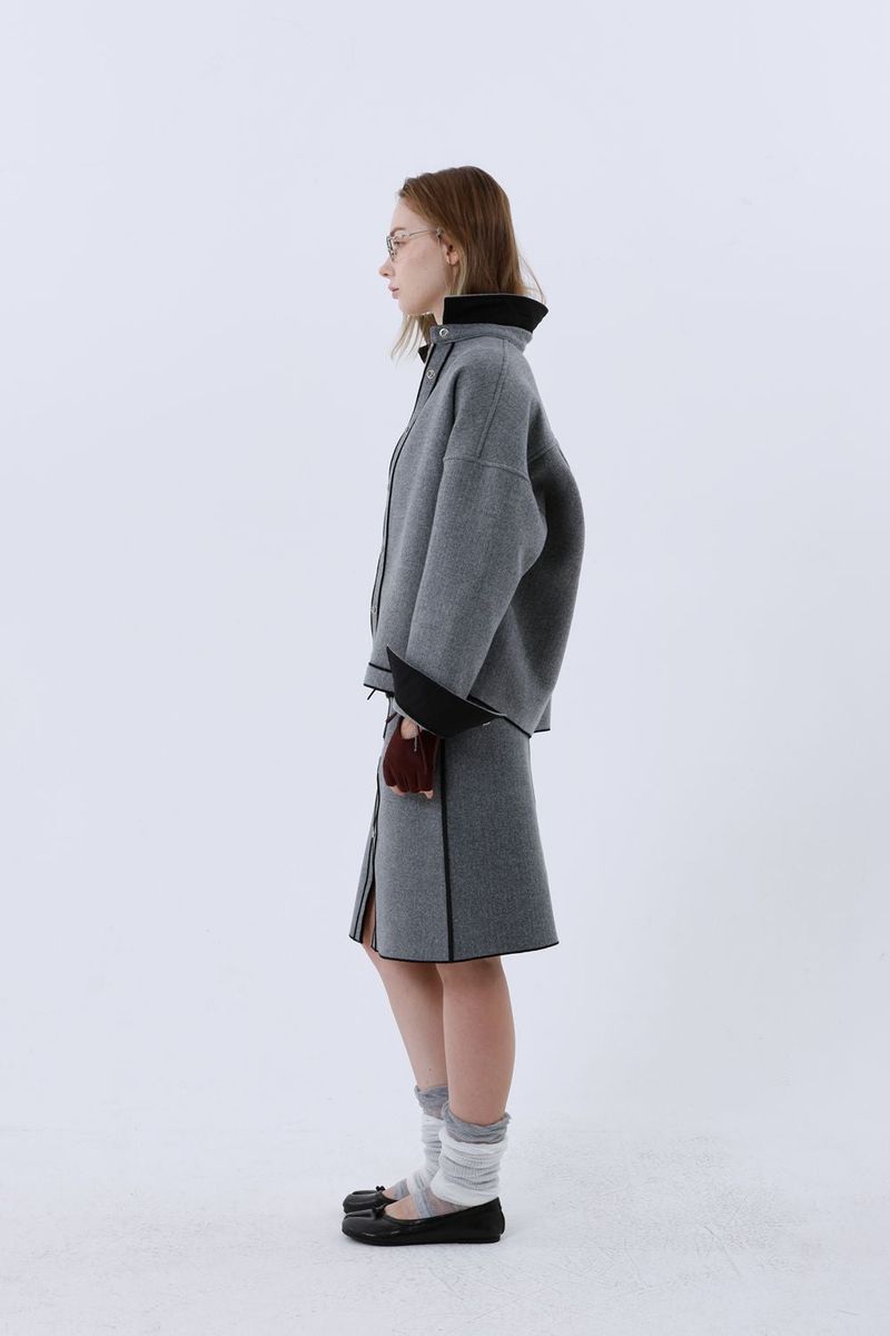 WOOL BLEND MIDI SKIRT_MELANGE GREY