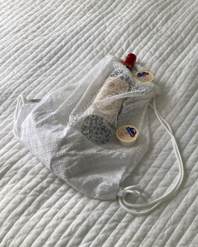  Lace Drawstring Bag - White