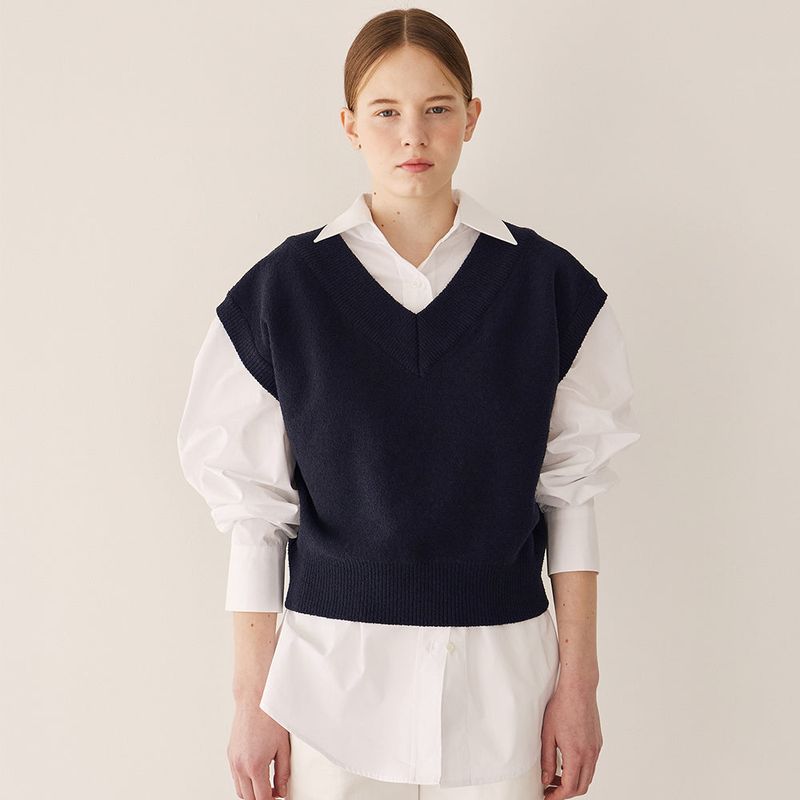 Crumble v-neck vest_dark navy