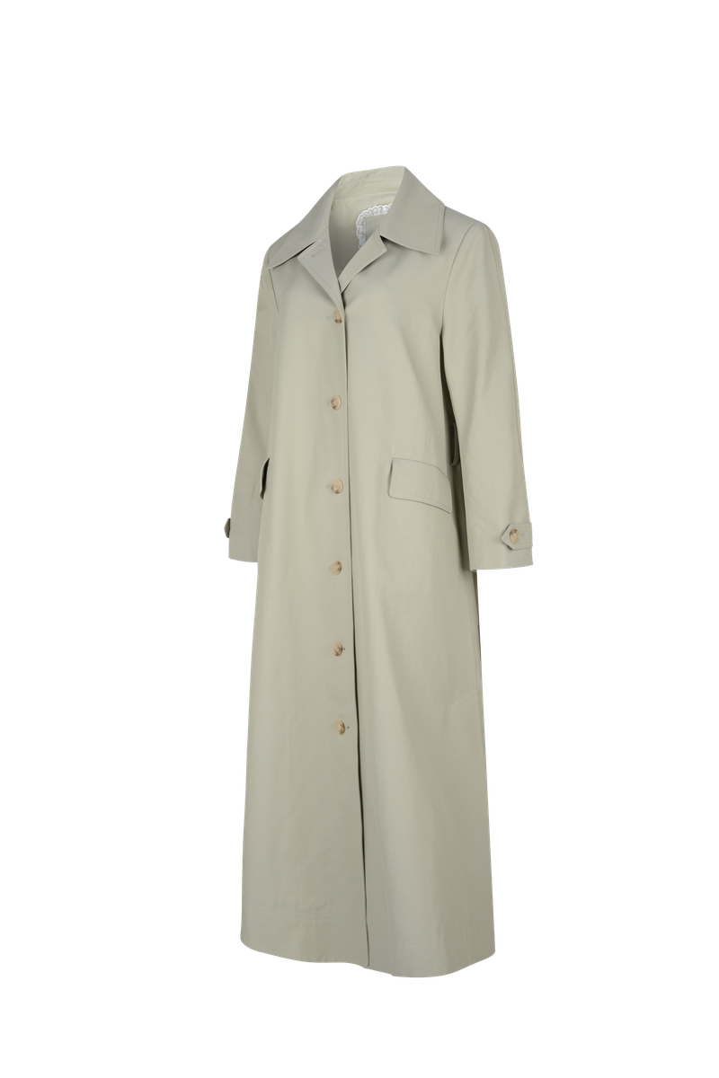 Shirring trench coat khaki