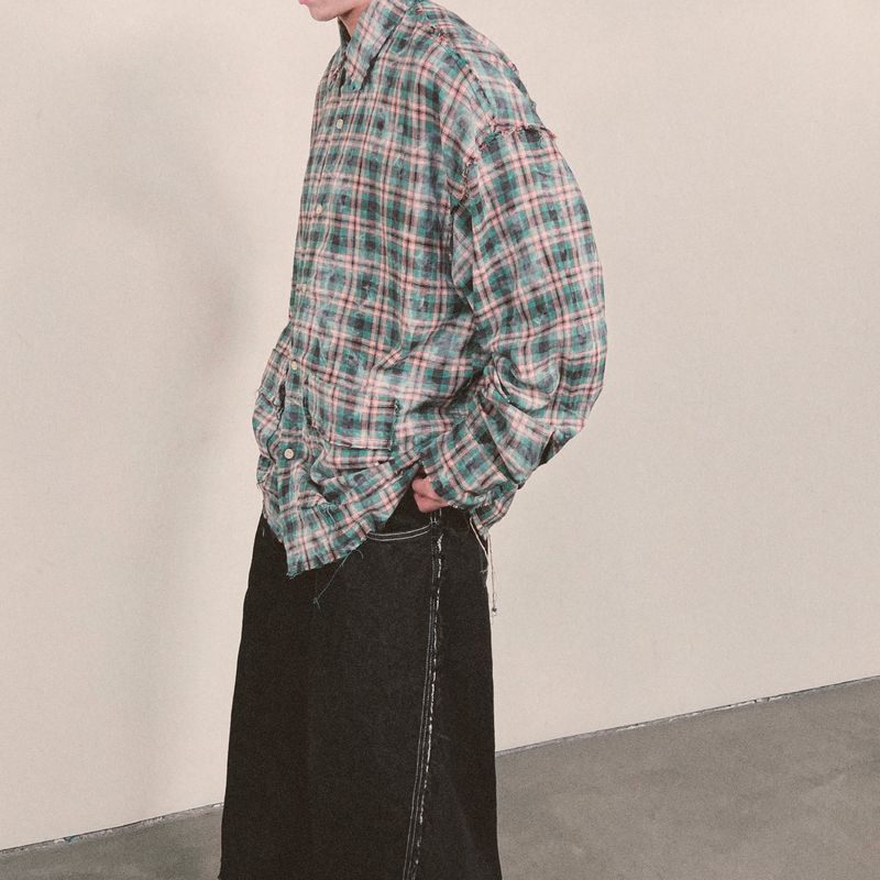 smoke wash check shirt_green