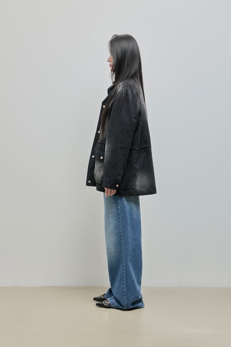 Washed High-Neck Field Jacket_Black