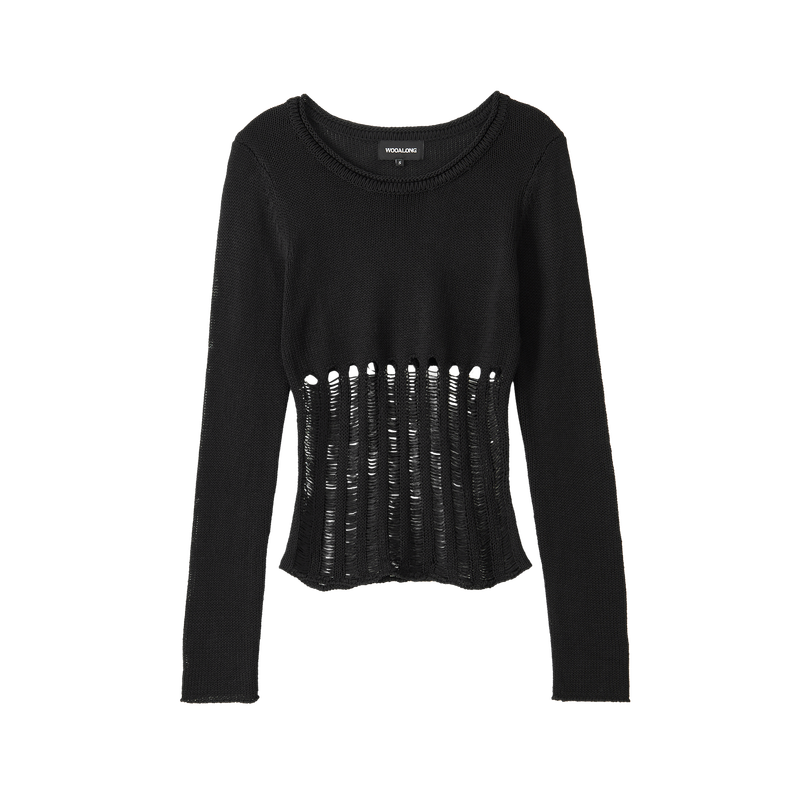 Mesh Cutout Knit - BLACK