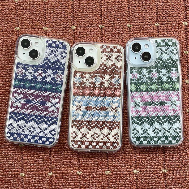 FAIR ISLE KNIT HARD JELL CASE_ BROWN
