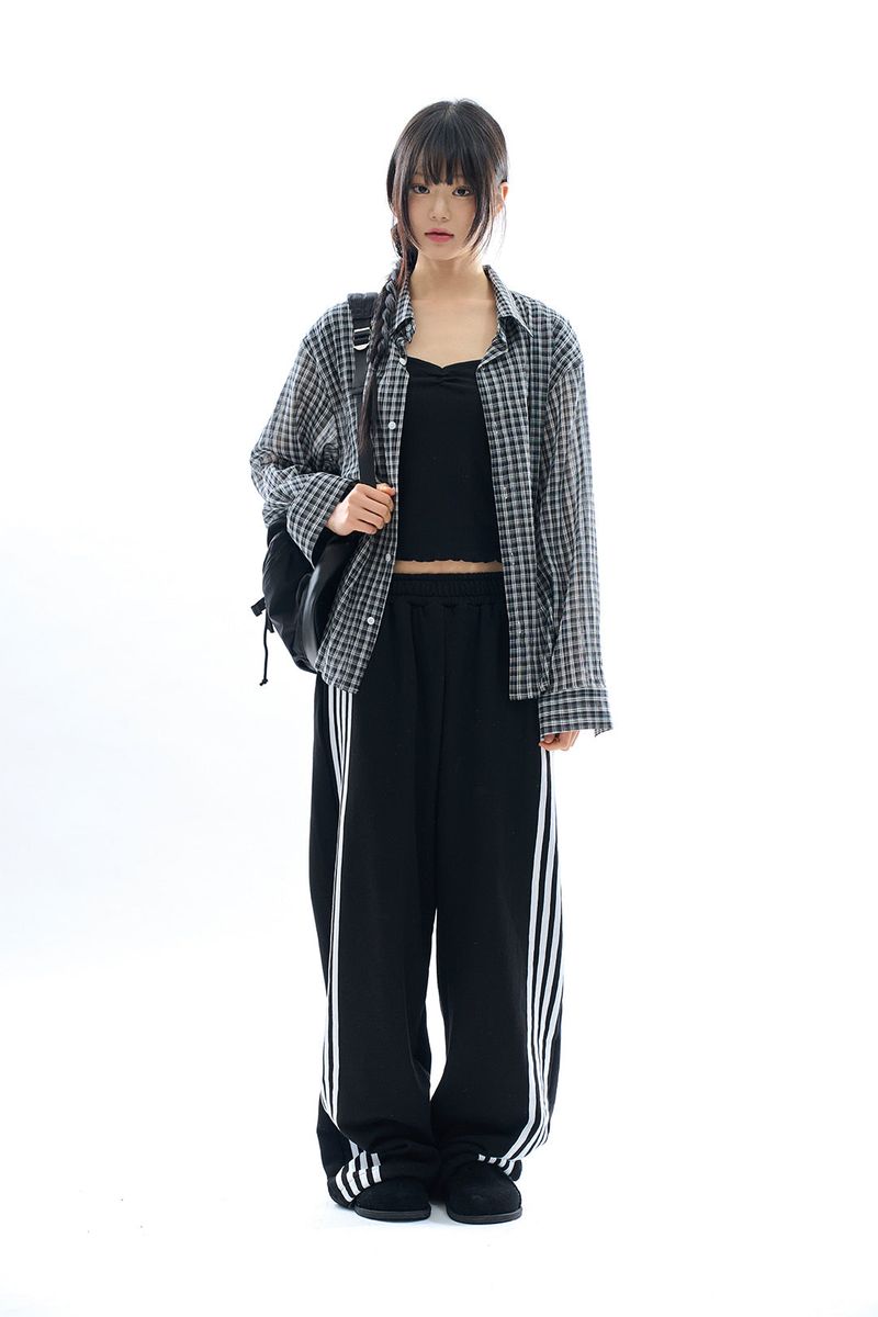 Vina sheer check wrinkle shirt