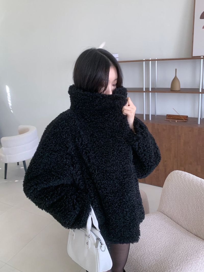 Teddy Hug Fuzzy High Neck Fur Jacket