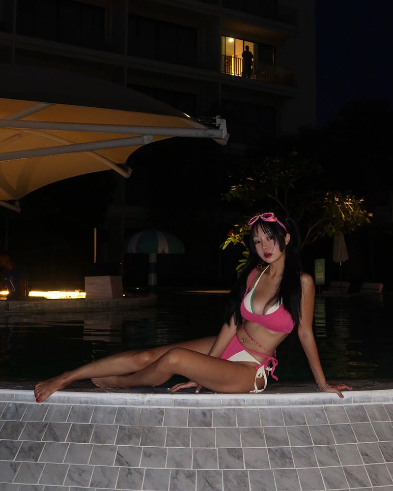 a set of 2 layered colored bikinis