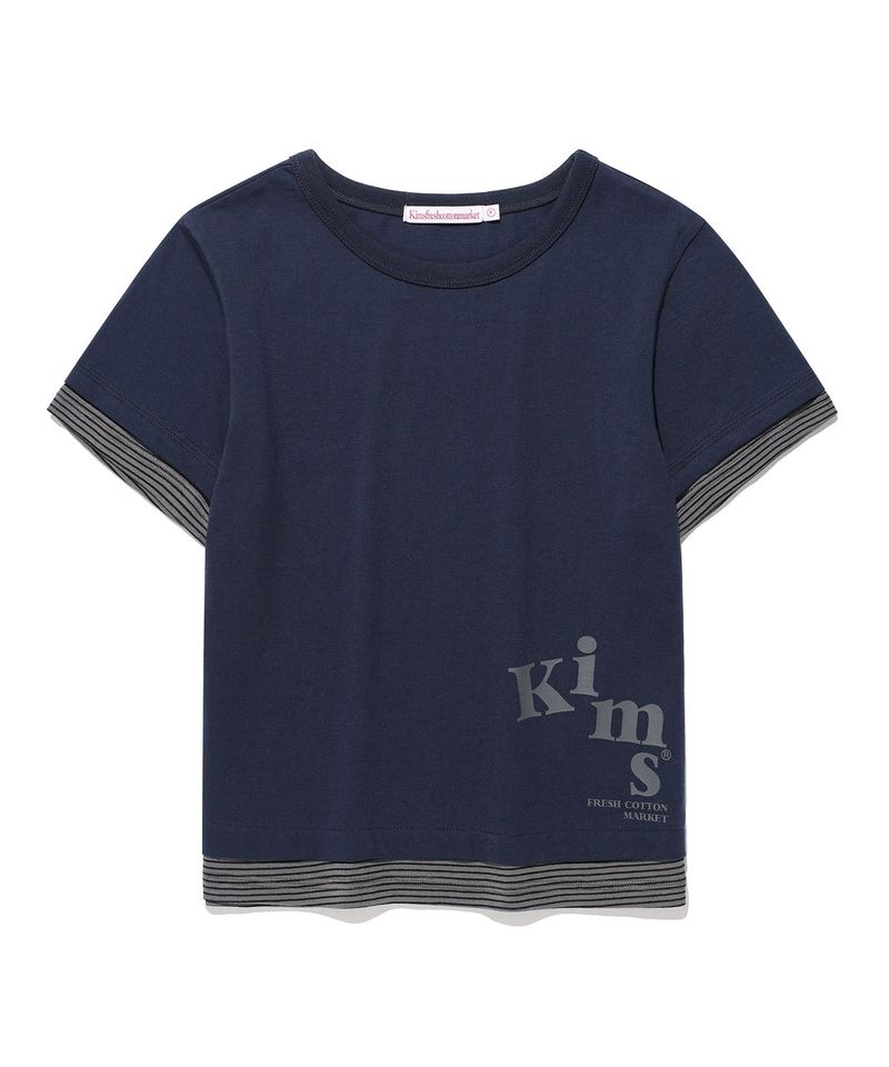 Kims Fresh Cotton Market(キムス フレッシュ コットン マーケット)の「ミューズストライプレイヤードティー Navy(トップス)」