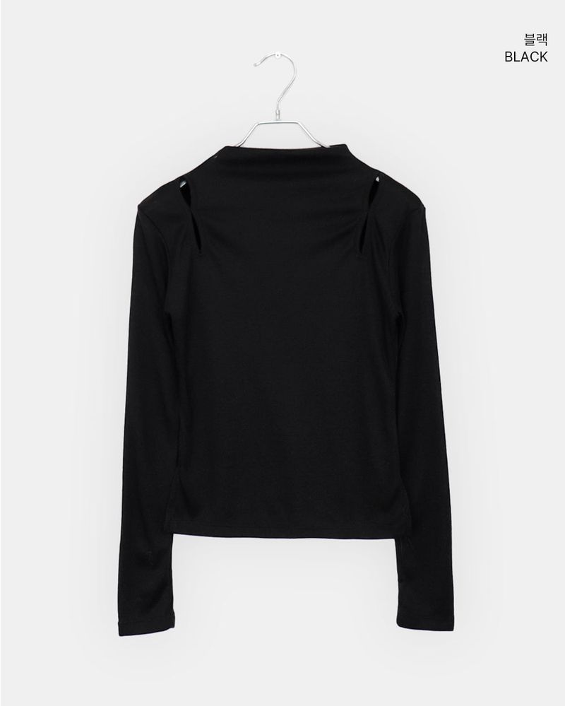 Peulha Slit Mock-Neck Long-Sleeve Tee