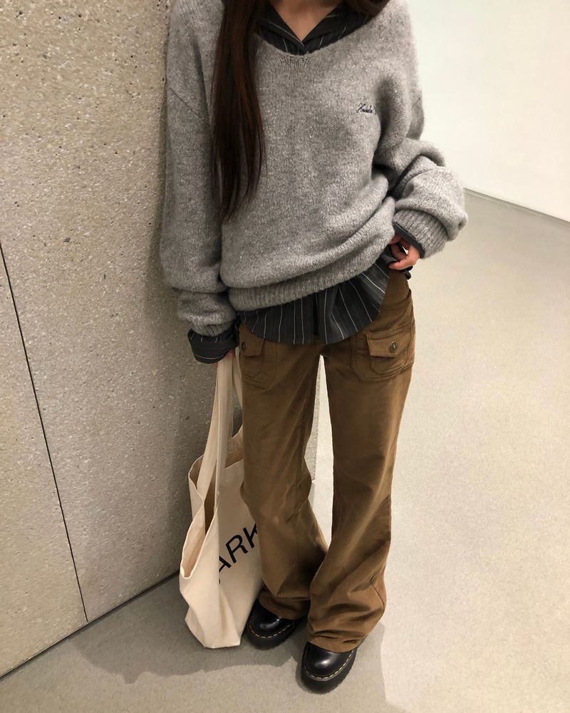 [ORIGINAL] Furry Loose-Fit V-Neck Knit