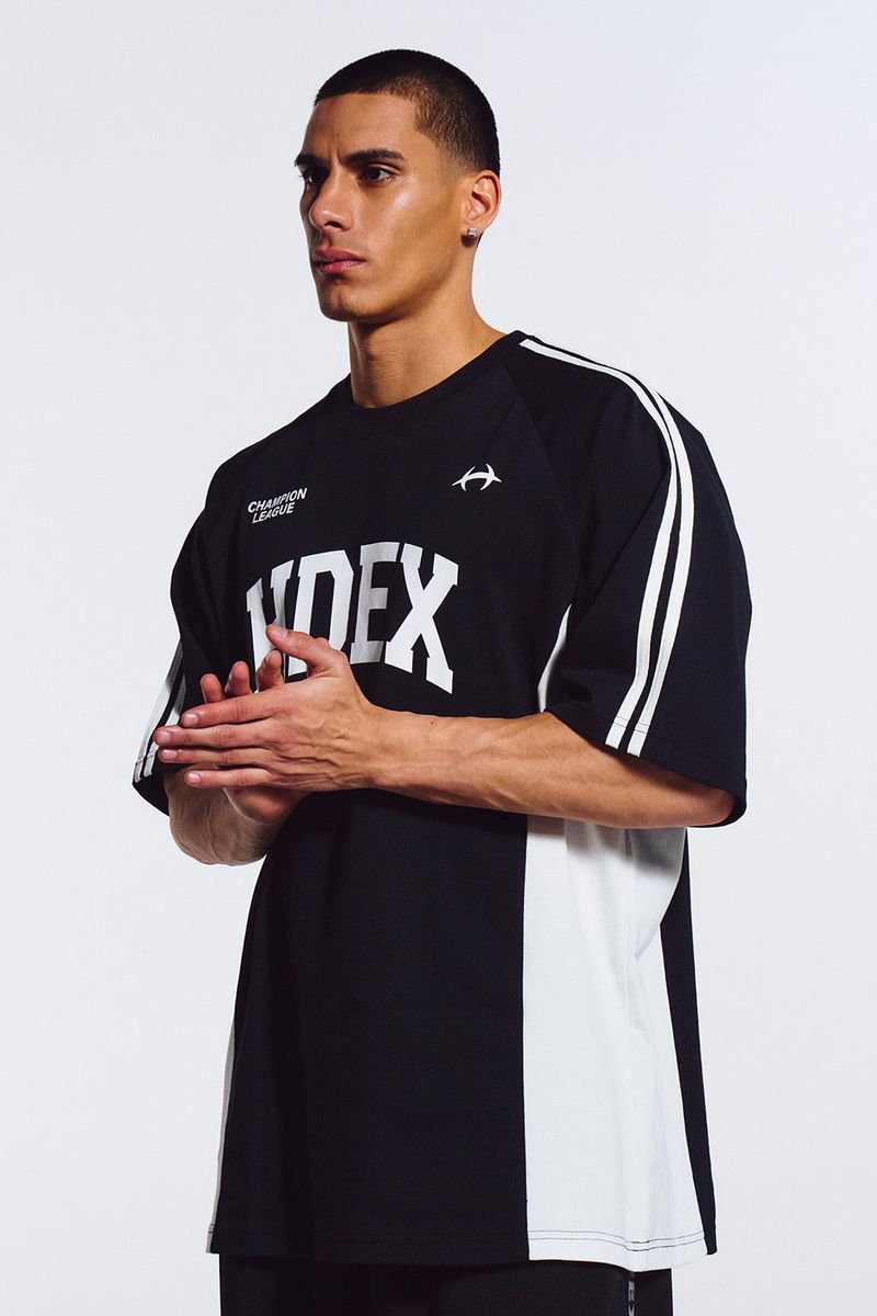 Side Color Block Short Sleeve Black