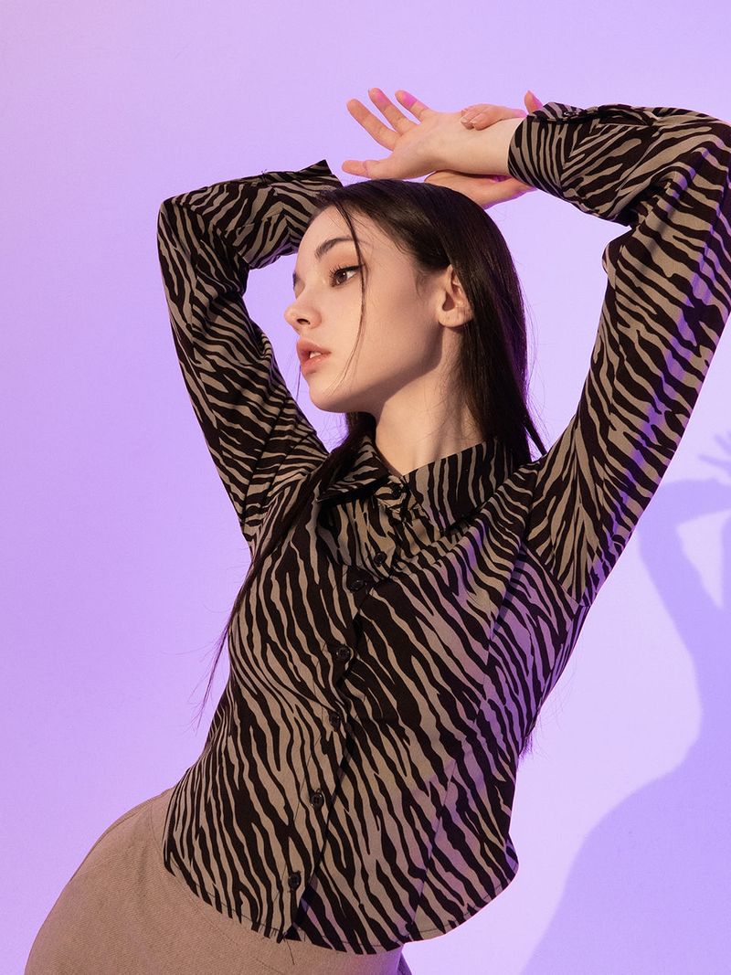 Zebra Silky Shirts (KHAKI)