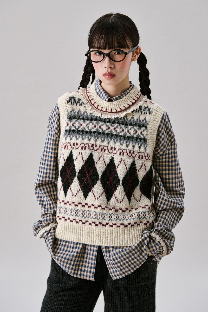 Argyle Lace Vest [Ivory]