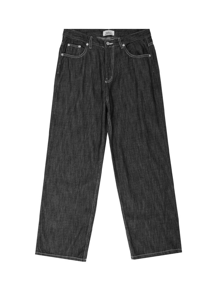 M204 LINEN WIDE DENIM PANTS_BLACK