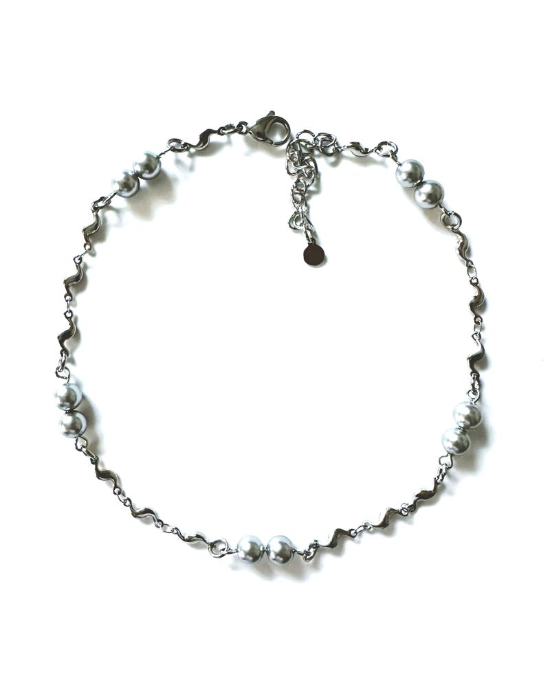 Pearl and Wave Chain Necklace (size: 2type)