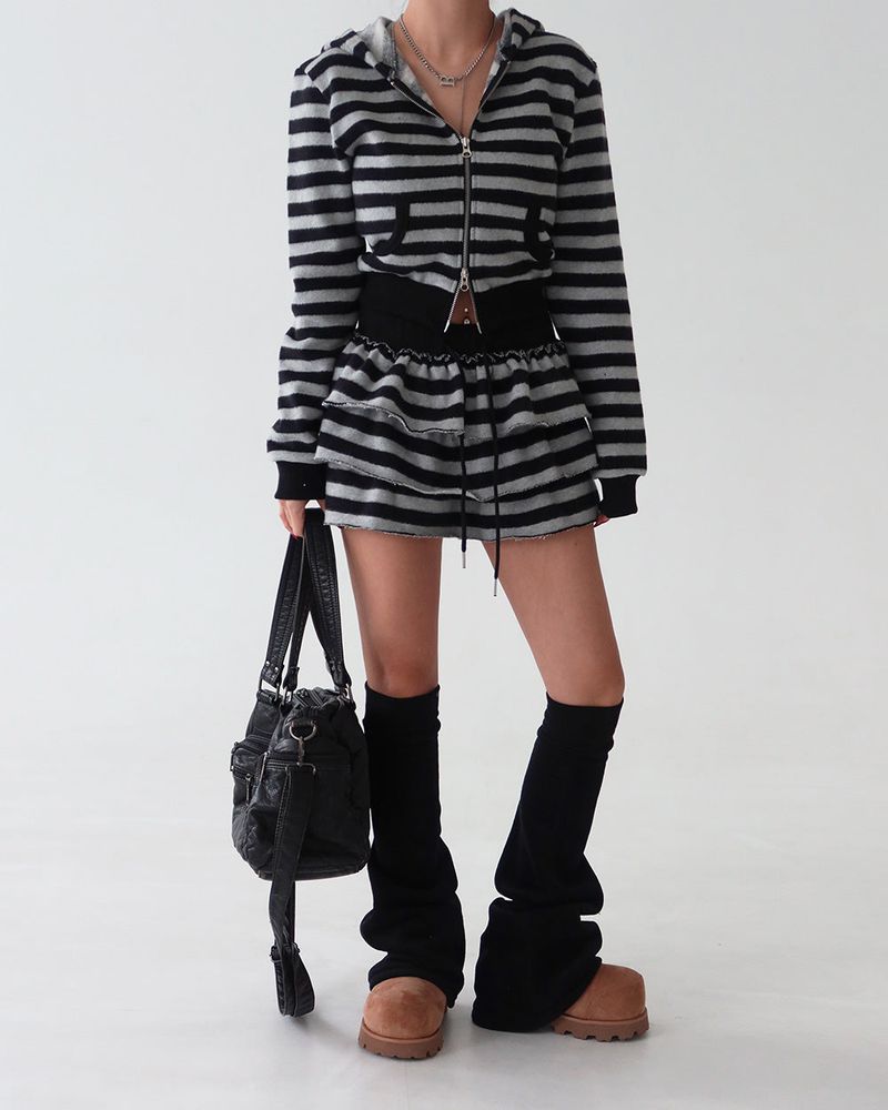 Tsuki Stripe Hooded Zip-Up Jacket