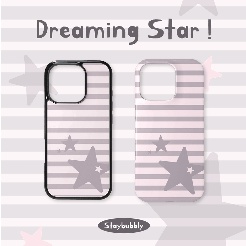STAYBUBBLY（ステイバブリー）の「[DREAMING STAR] キュートストライプチェックパターン マグセーフガラスフォンケース（スマホグッズ/小物）」