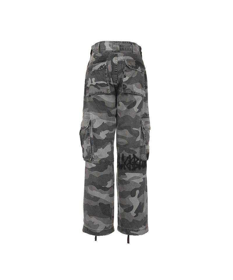 8287 Graffiti Logo Camo Cargo Pants (Gray)
