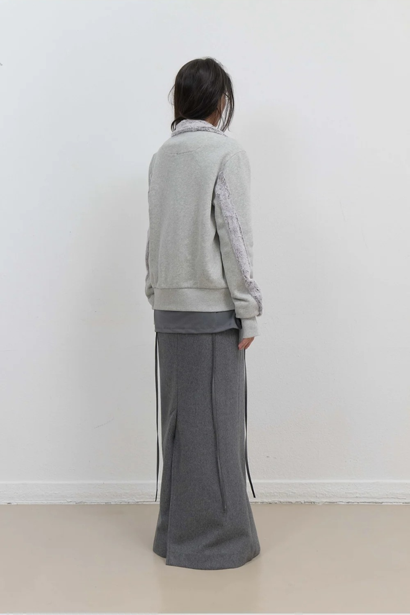 Fur Trim Jersey Zip-up / Grey