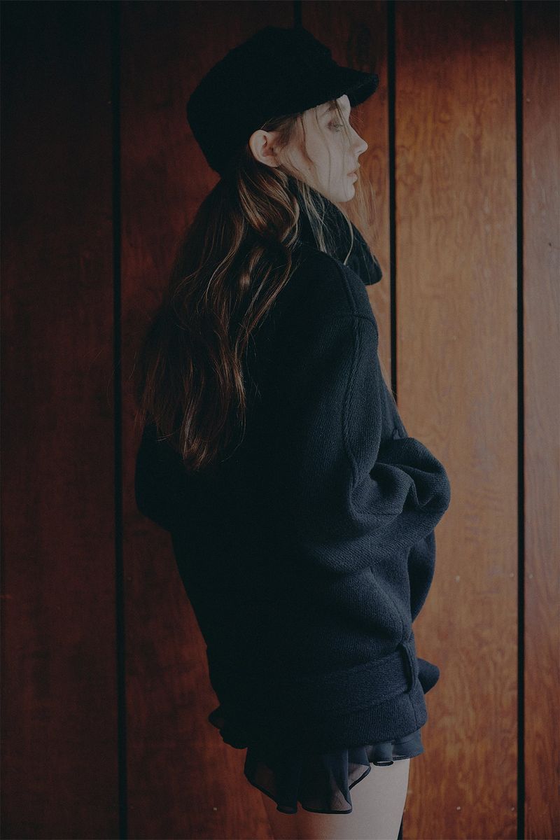AMBER BELTED DOUBLE COAT black
