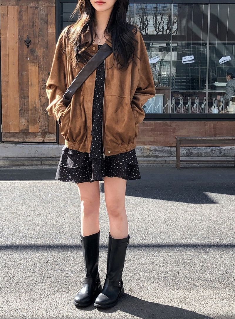 #Elegant Overfit Suede Zip-up Blouson (2color)
