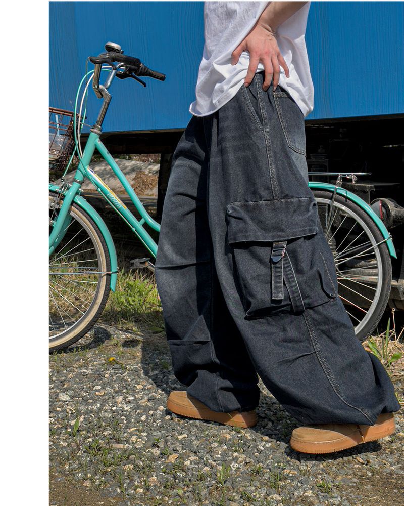 Lace Buckle Wide Cargo Denim