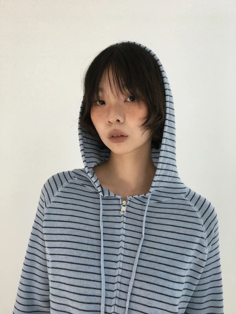Bobby Striped Knit Zip-Up Hoodie (7color)
