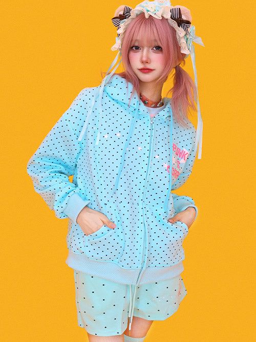 KUO（クーオ）の「dudu dot mint boxy hood zip-up（Tops）」