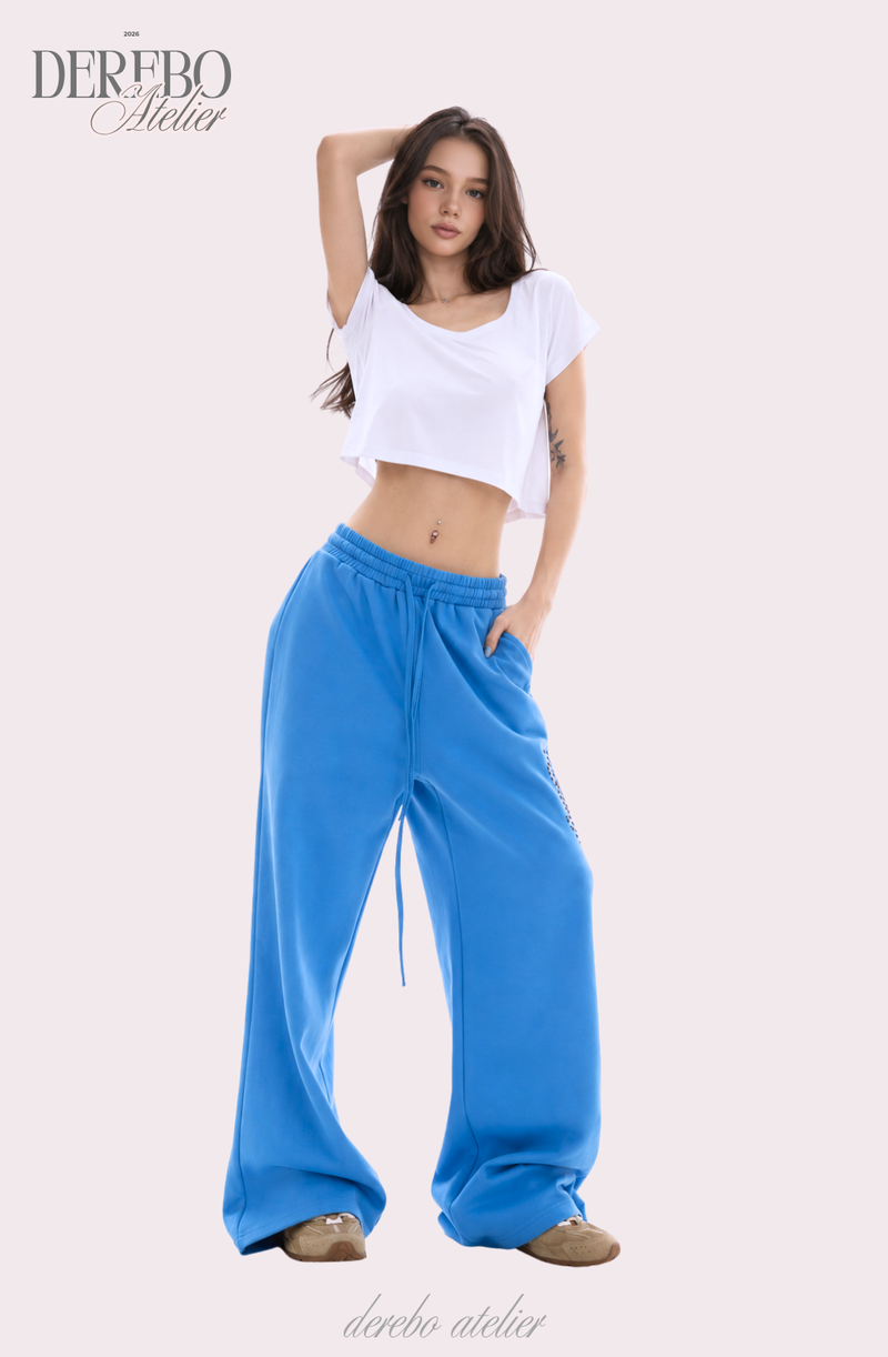 Blue beads banding wide pants