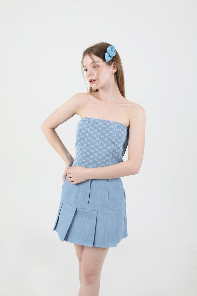 Denim Ribbon Crop Top Light Blue