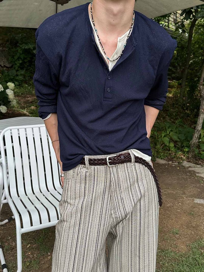 Summer linen henley neck knit(5color)
