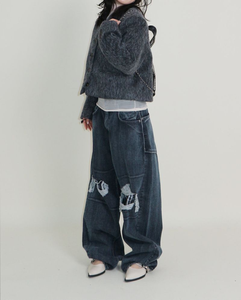 Linda Brush Mohair Crop Long Sleeve Jacket