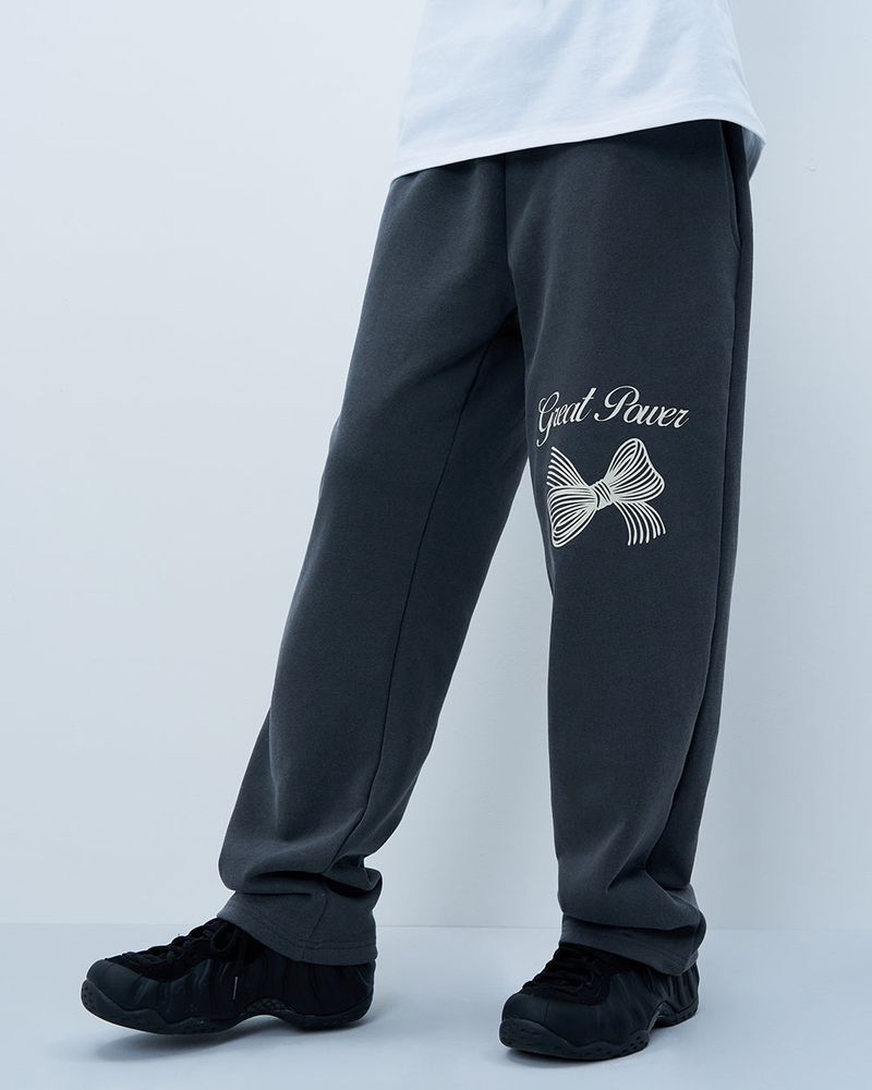 RIBBON WIDE PIGMENT PANTS-CHARCOAL