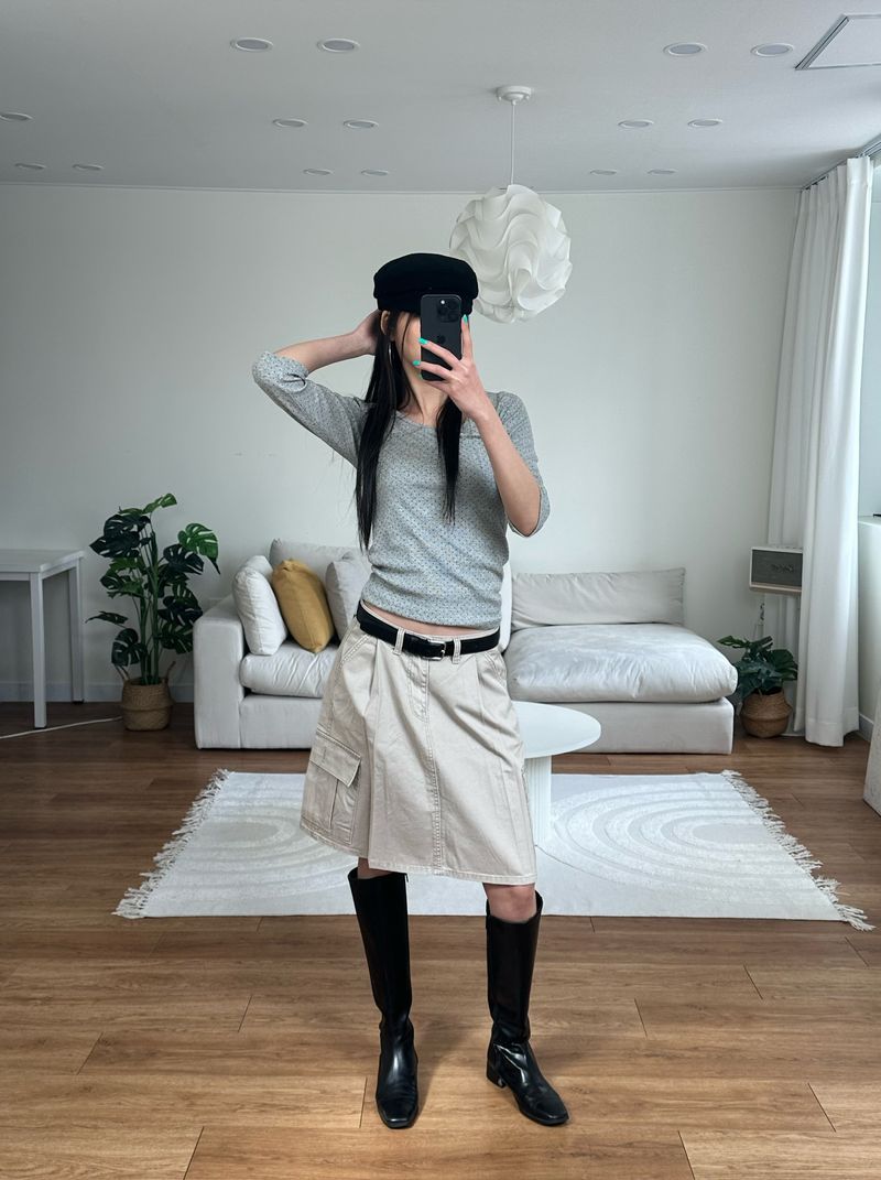 washed cargo midi skirt