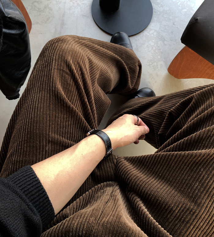 Defaced Late Back Banding Corduroy Wide Pants