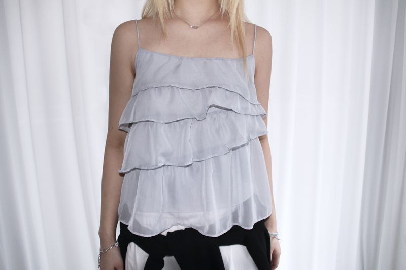 frill chiffon see-through sleeveless (2colors)