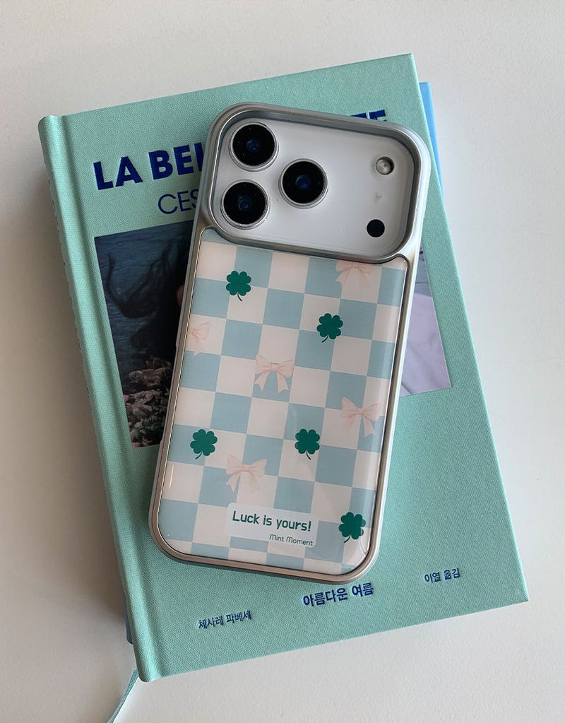 [MADE]四つ葉のクローバー シルバーエポキシバンパー iPhoneケース