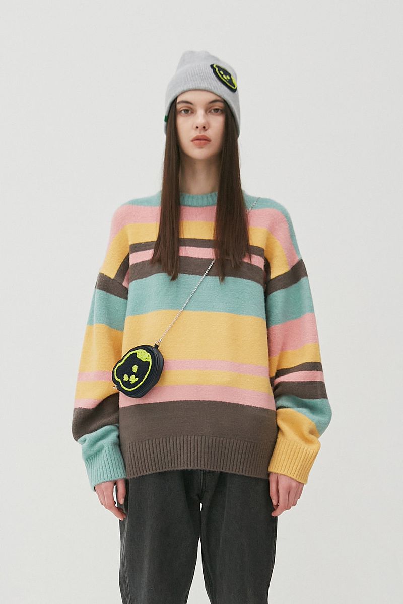 APIECEOFCAKE（ピースオブケイク）の「Bear Patch Multi Stripe Knit_Yellow（Tops）」