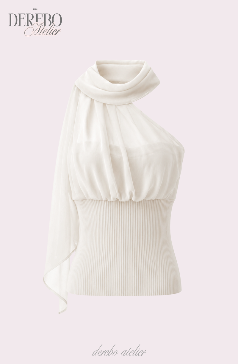 one-shoulder mint chiffon sleeveless top