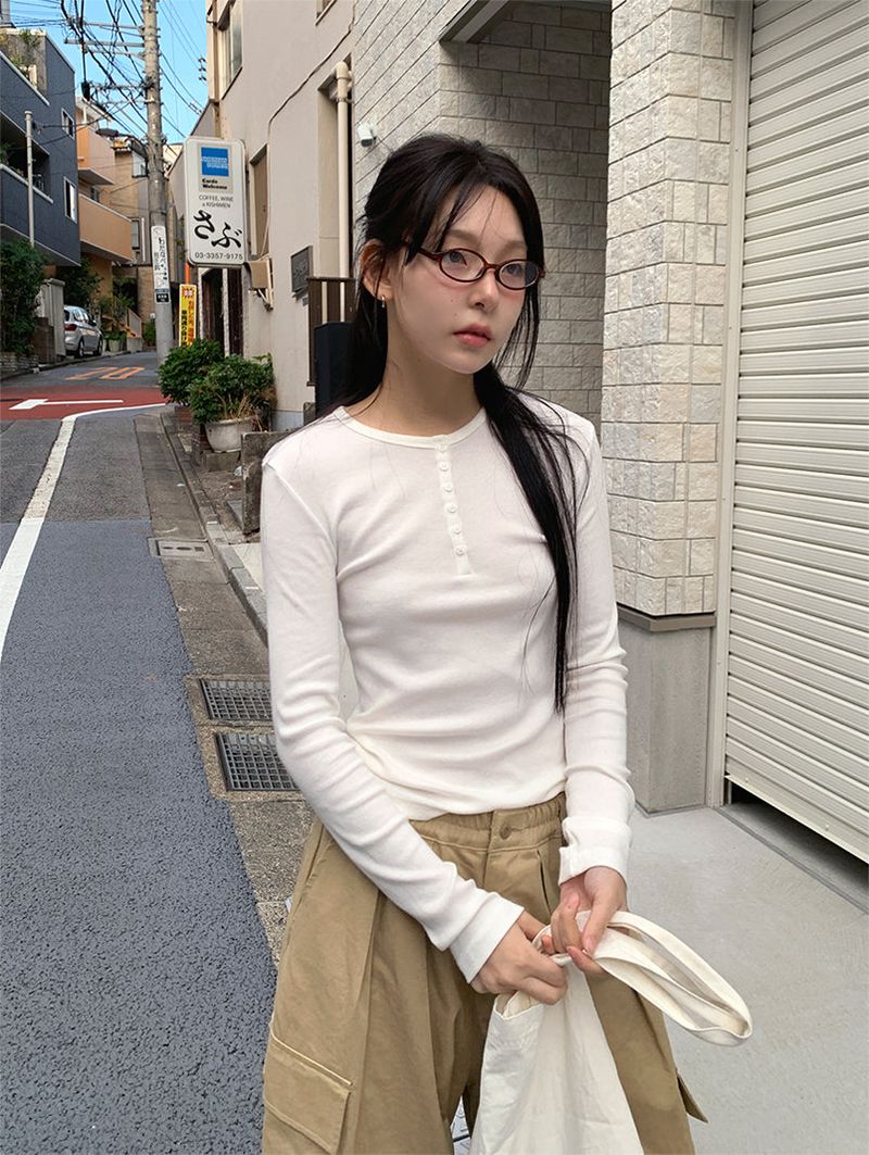 BUTTON RIBBED LONG SLEEVE (4C)