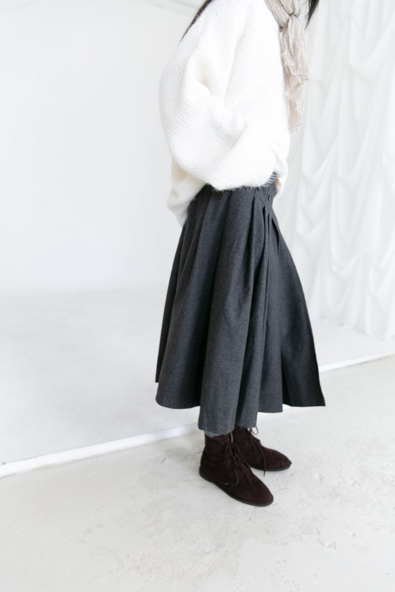 wool unbal button pleats skirt(2colors)