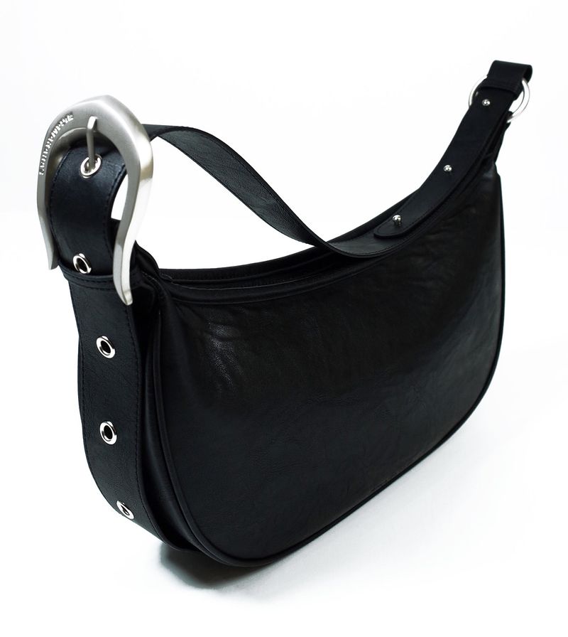 H-Buckle Soft Leather Hobo Bag (black)