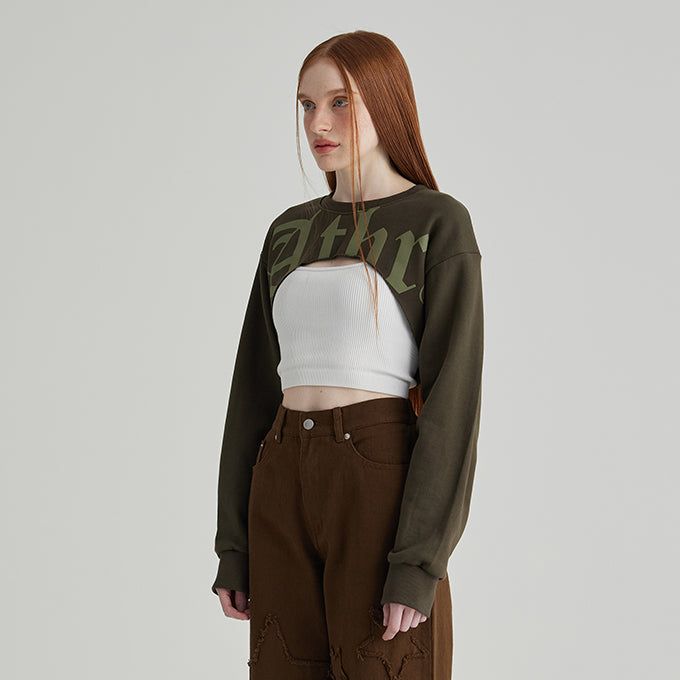 KHAKI ATHR MAXI CROP SWEATSHIRT