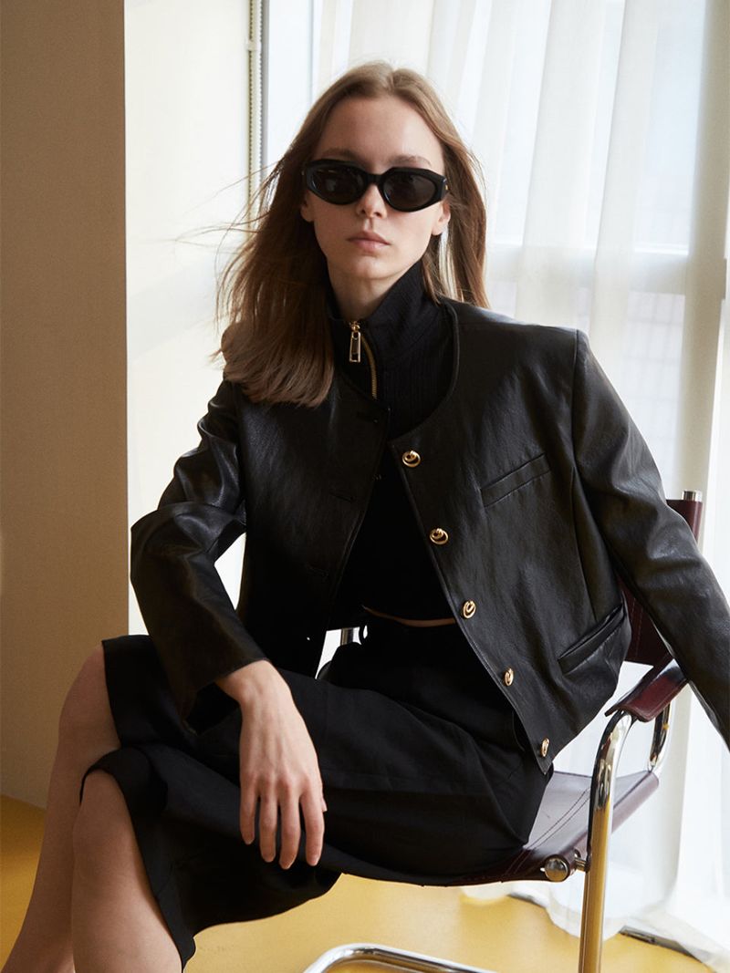 LO AXUAL（ロエクシュアル）の「FAUX LEATHER NON COLLAR JACKET（Jackets/Outerwear）」