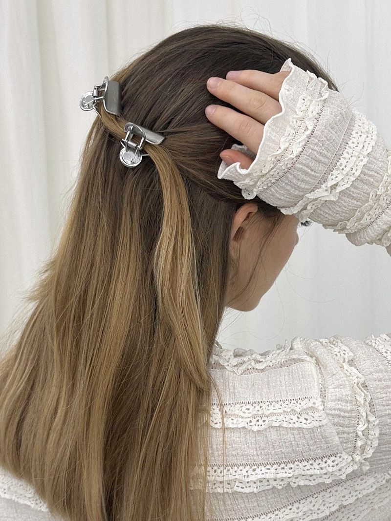 [2PCS] MINI LOGO HAIR CLIP / SILVER