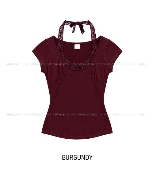 Sina Lace Strap Halter Short Sleeve